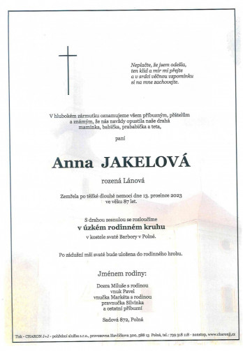 paní Anna JAKELOVÁ