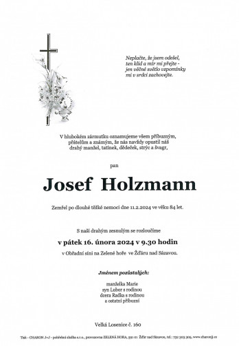 Smuteční oznámení - pan Josef Holzmann