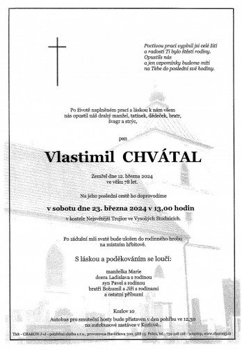 Smuteční oznámení - pan Vlastimil Chvátal