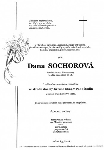 paní Dana SOCHOROVÁ