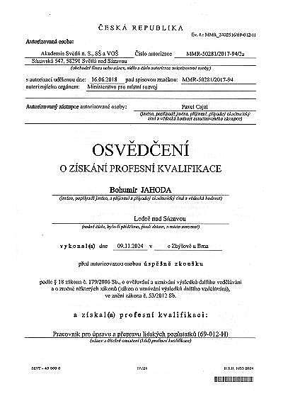 OSVĚDČENÍ - Úprava a převoz zesnulých
