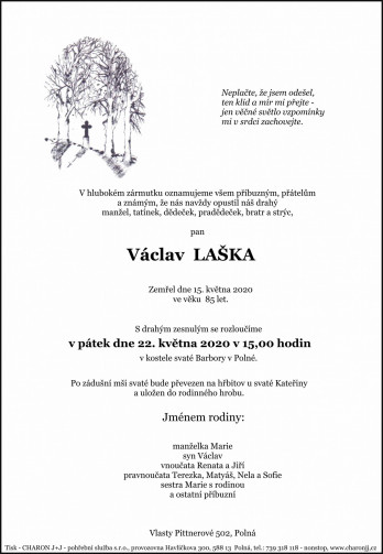 Smuteční oznámení - pan Václav LAŠKA
