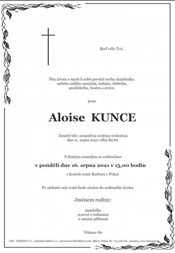 Smuteční oznámení - pan Alois KUNC