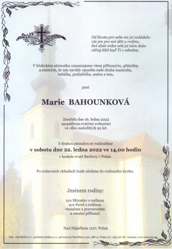 paní Marie BAHOUNKOVÁ