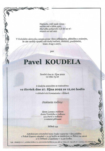Smuteční oznámení - pan Pavel KOUDELA