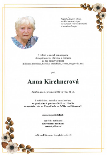 Smuteční oznámení - Anna Kirchnerová