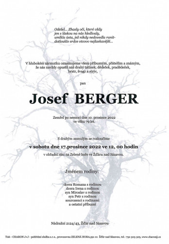 Smuteční oznámení - pan Josef BERGER