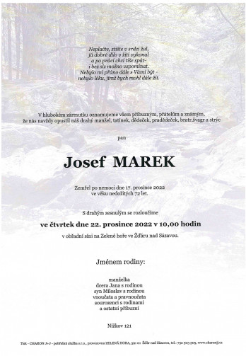 Smuteční oznámení - pan Josef MAREK
