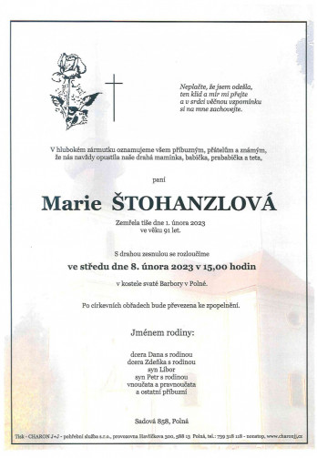 paní Marie ŠTOHANZLOVÁ
