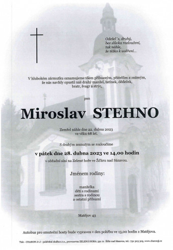 Smuteční oznámení - pan Miroslav STEHNO