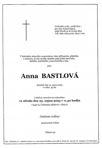 paní Anna BASTLOVÁ
