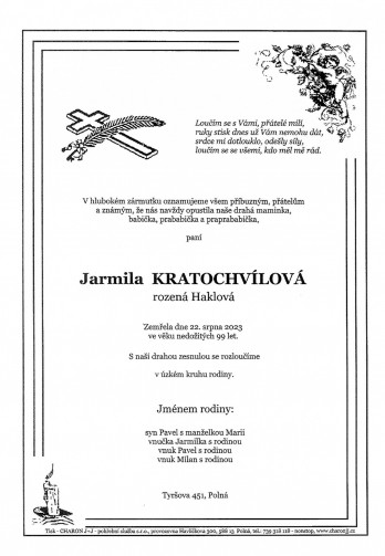 paní Jarmila KRATOCHVÍLOVÁ